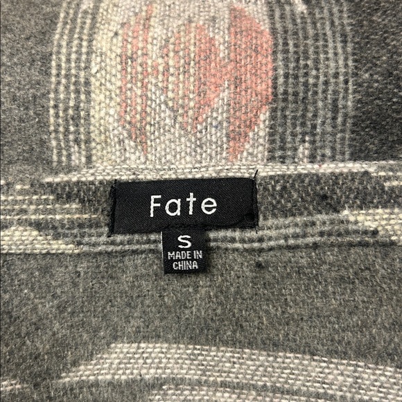 Fate Aztec Southwest Fringe Trim Long Sleeve Oversized Shacket Gray Size Small - Picture 3 of 12
